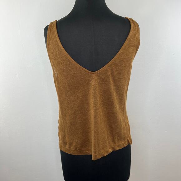 Majestic Filatures Brown Double V Leather Front & Linen Tank Top V-Neck 1 S - Picture 6 of 7